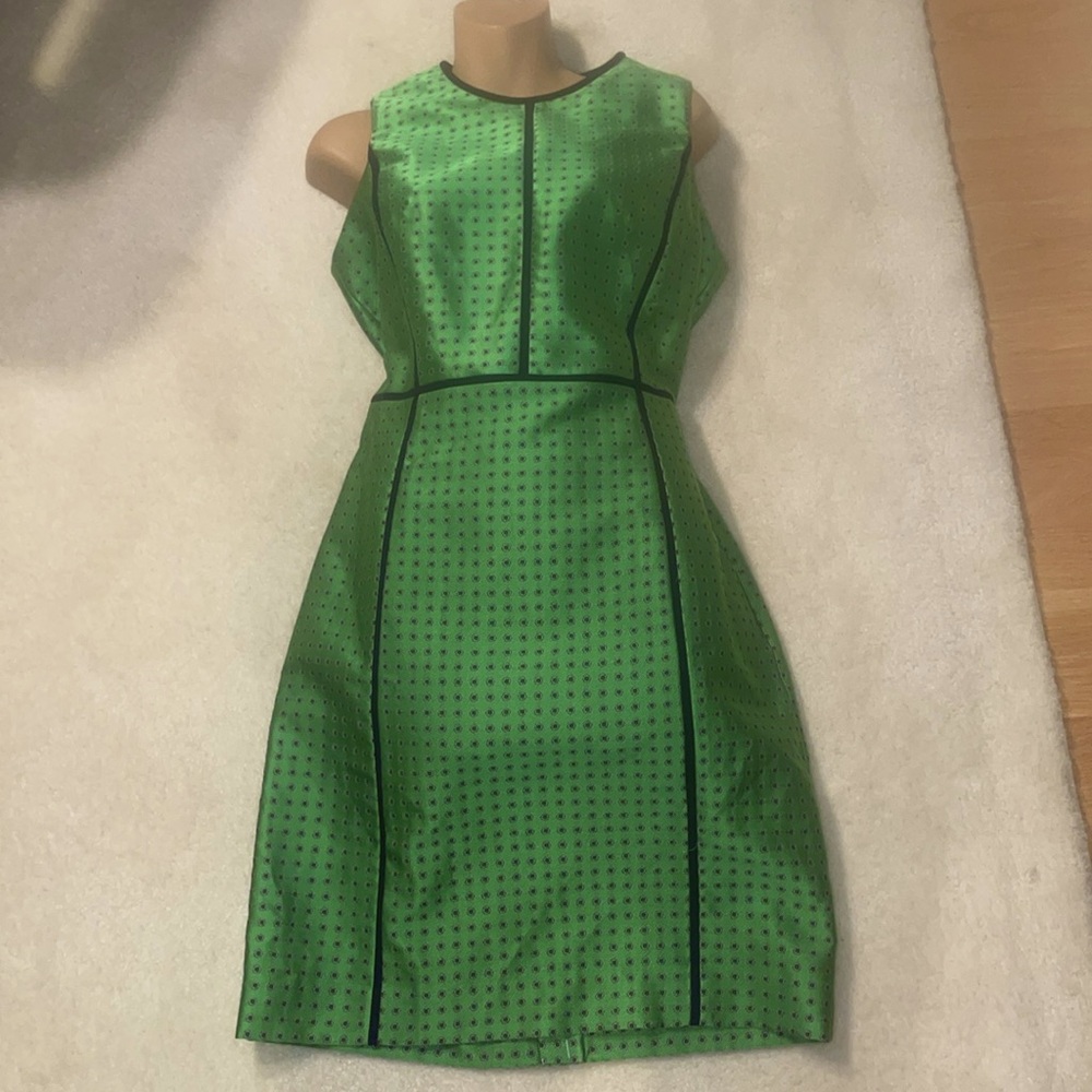 Rare NWT J. Crew 365 Classy Green/Navy Blue Print Sleeveless Tailored Dress